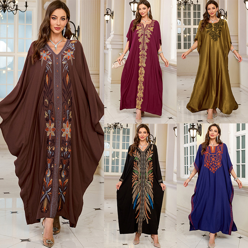 Cover Up Kaftan - 女性用刺繍入りロングカフタン、プラスサイズカフタンドレス、ビーチ用水着カバーアップ、ムームードレス、モロッコ風ローブ