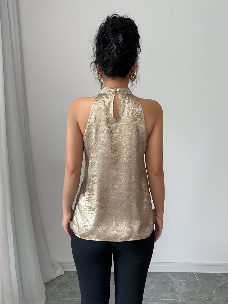 シャンパンゴールデン光沢のある光沢のあるホルターネックオフシ - Blouse Off Shoulder のレビューと価格