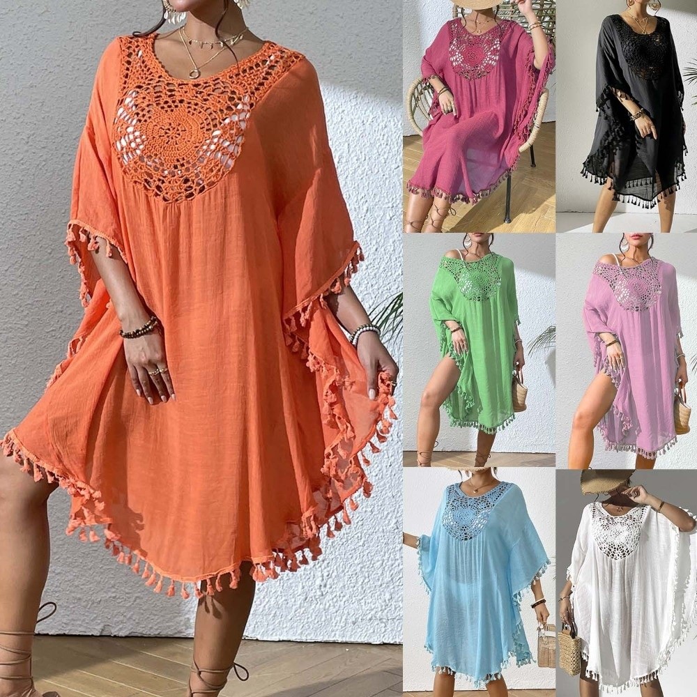 スクエアネックサマーサンスクリーンスモック中空アウトルーズ水 - Cover Up Kaftan のレビューと価格